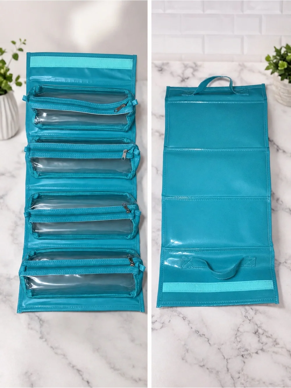 Turquoise Hanging Travel Toiletry organizer - Multiple Compartment Cosmetic Bag